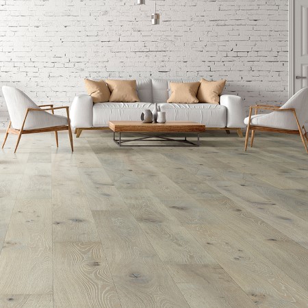 DM Flooring Paladio French White Oak Beach Hardwood Room Scene