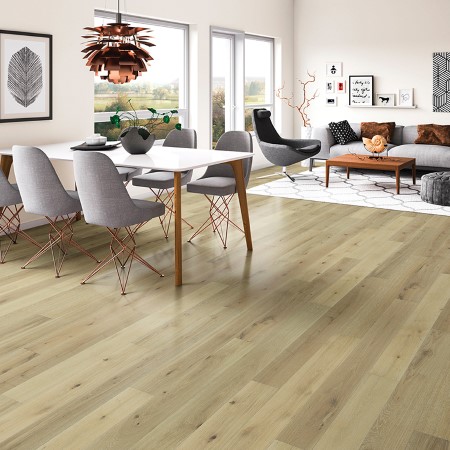 DM Flooring Paladio French White Oak White Wash Hardwood Room Scene