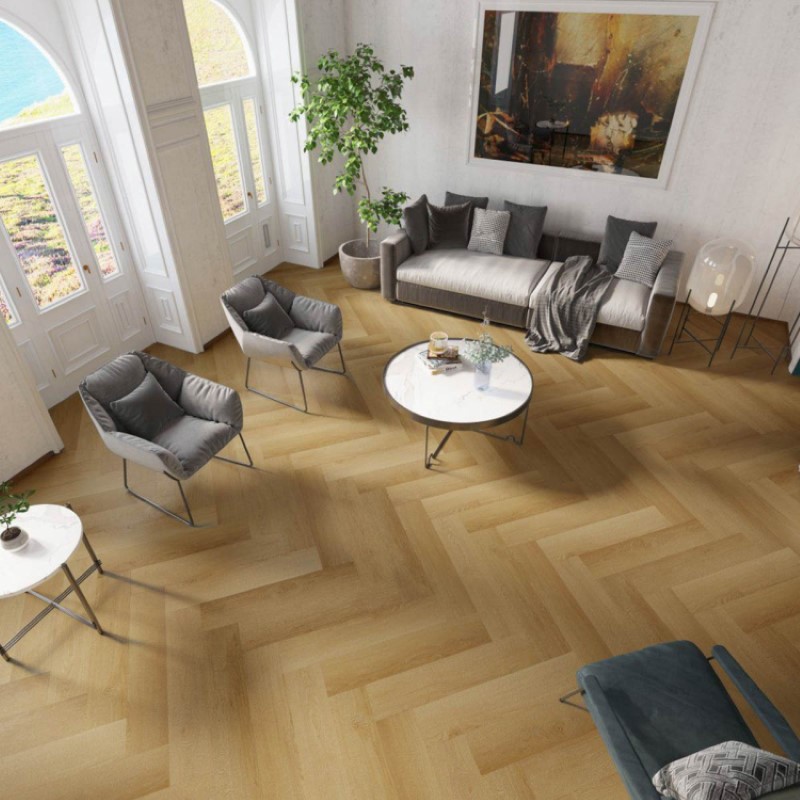 Gaia Floor Red Series Bella Sala Herringbone Vinyl Room Scene