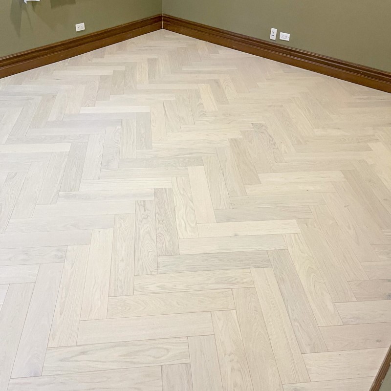 Garrison Hardwood Allora Herringbone European Oak Luna Herringbone Hardwood Room Scene