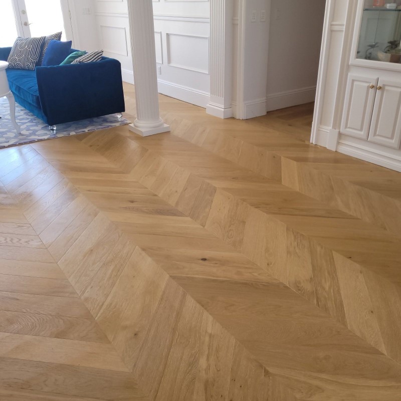 Garrison Hardwood Bellagio European Oak Rovenza Chevron Hardwood Room Scene