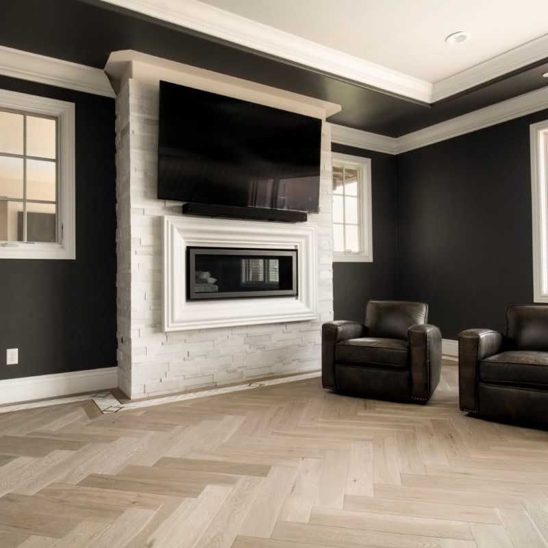 Garrison Hardwood Da Vinci European Oak Nesso Herringbone Hardwood Room Scene