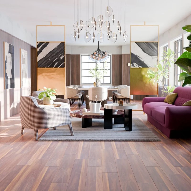 Pacific Direct Industries Exotic Delights Santos Mahogany Vinyl Room Scene